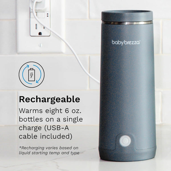 Baby Brezza Superfast Portable Baby Bottle Warmer – 50% Faster - Travel Breastmilk Warmer and Formula Warmer - Safe, Even Heating - Up to 9oz - No Adapters, Grey