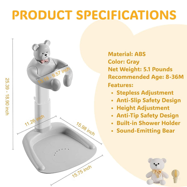 Baby Shower Stand with Adjustable Support – Eases Parent Strain, Prevents Water in Ears, Ensures Thorough Cleaning and Promotes Standing Confidence for Babies 8+ Months