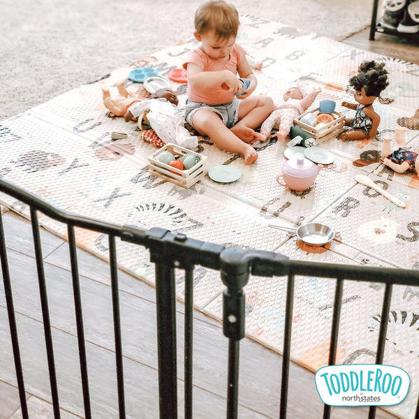 Toddleroo by North States 72” wide Deluxe Décor Baby Gate: Sturdy safety gate with one hand operation. Extra wide baby gate. Hardware Mount. Fits 38.3 - 72” Wide. (30" Tall, Matte Bronze)