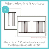 Toddleroo by North States 72” wide Deluxe Décor Baby Gate: Sturdy safety gate with one hand operation. Extra wide baby gate. Hardware Mount. Fits 38.3 - 72” Wide. (30" Tall, Matte Bronze)